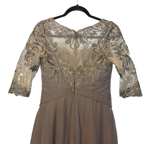 NWT JJ's House Gray Lace Top Chiffon High Low Hem Formal Dress Short Sleeve 4 - Picture 5 of 9